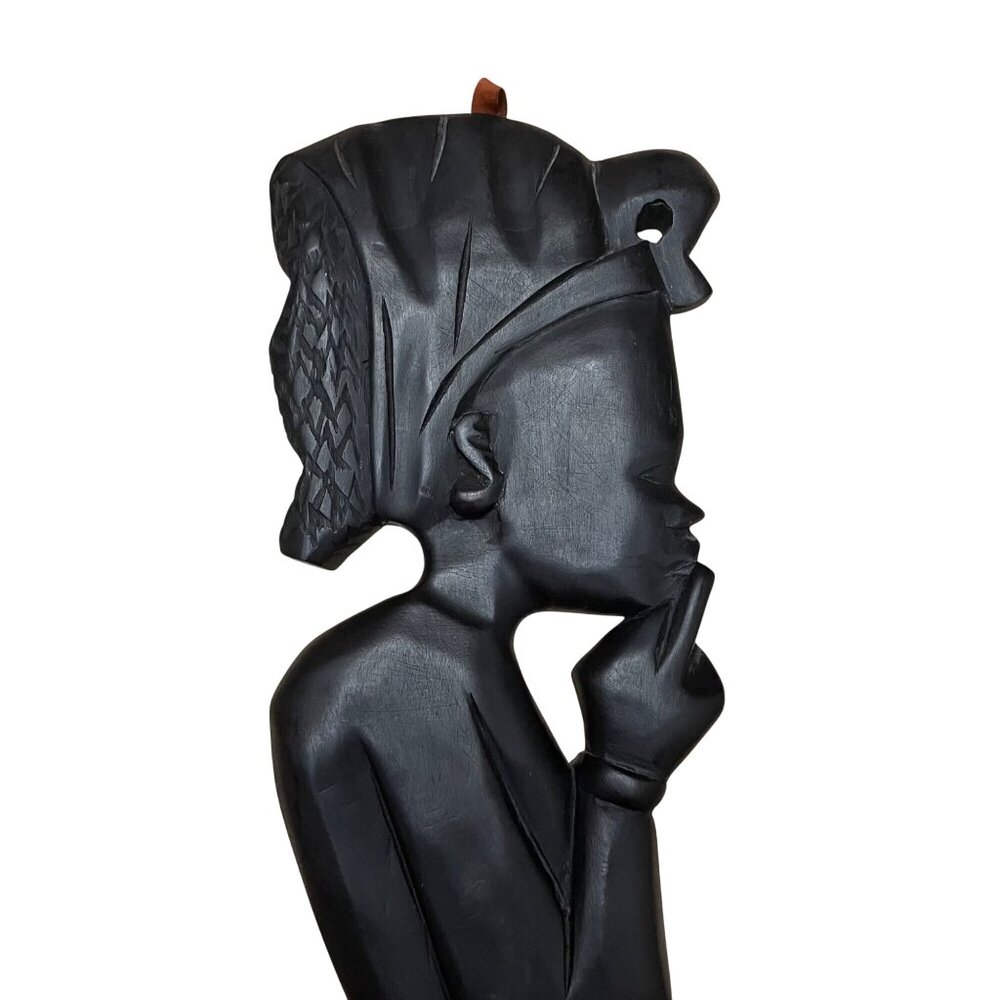 Hand Carved Wooden Figurine Woman Thinking Pose Wall Art Decor